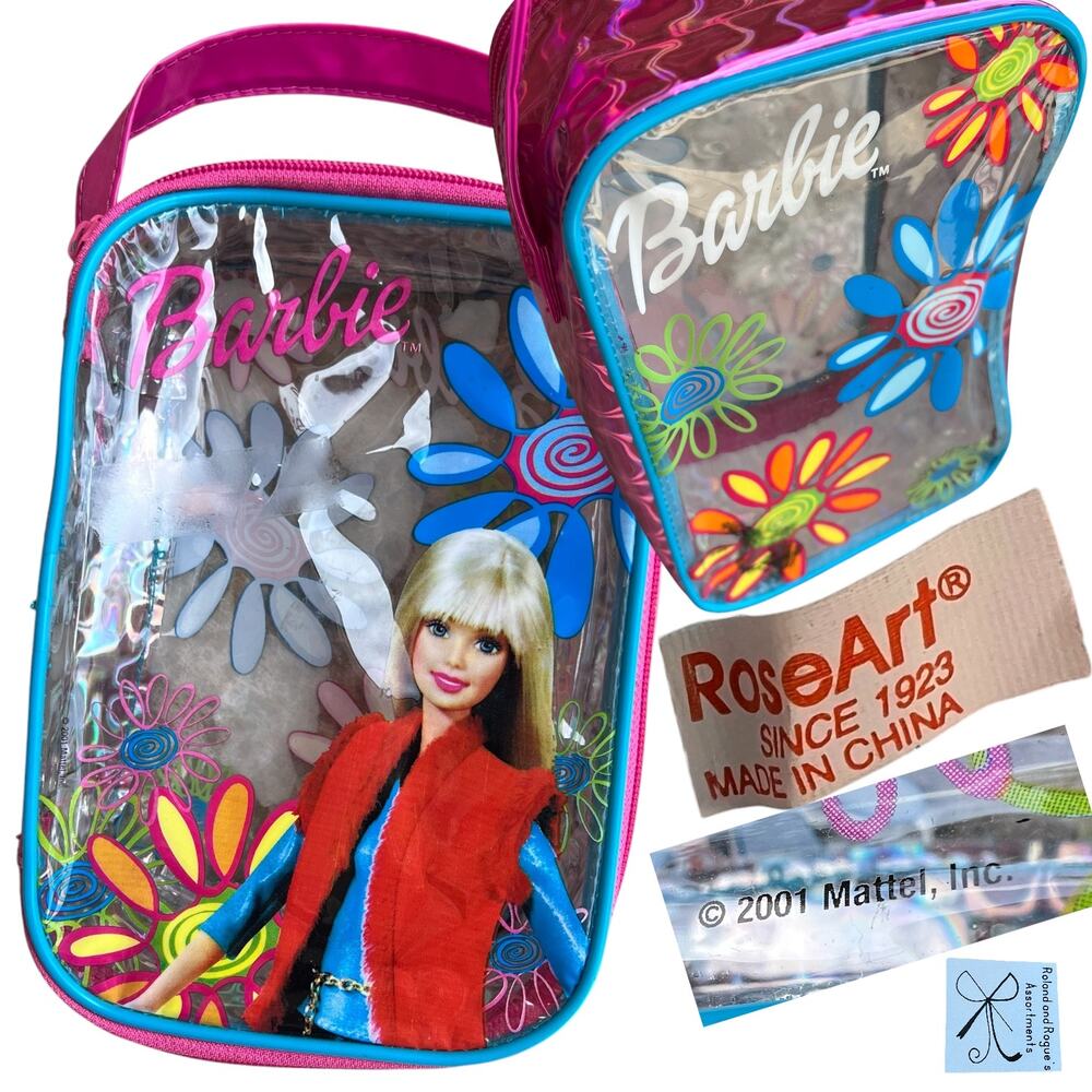 Mattel Barbie RoseArt 2001 Clear Plastic Pouch Pencil Case Storage Bag As-is